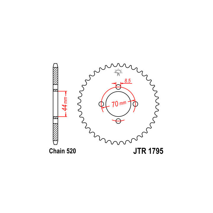 Couronne JT SPROCKETS 22 dents acier, pas 520 type 1795 - SUZUKI LT80