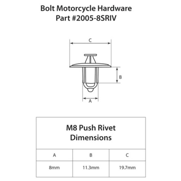 Rivets clips carénage plastique 8mm XL BOLT 10 pièces