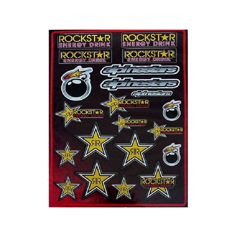 PLANCHE 45X32cm STICKERS AUTOCOLLANT ROCKSTAR ALPINESTAR MX
